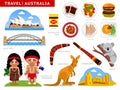 Travel to Australia. A collection of colorful illustrations for guidebook.