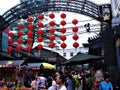 Travel to Beijing city, China. Touriam, people and red hanging lanterns