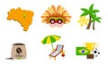 Travel to Brazil Set, Famous Symbols and Attractions of Country Vector Illustration Royalty Free Stock Photo