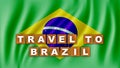 Travel to Brazil Text Title - Square Wooden Concept - Wave Flag Background - 3D Illustration