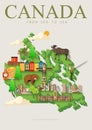 Travel to Canada. Canadian vector illustration with green map. Retro style. Travel postcard. Royalty Free Stock Photo