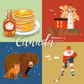 Travel to Canada. Light design. Colorful set. Canadian vector illustration. Retro style. Travel postcard. Royalty Free Stock Photo