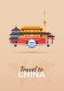 Travel to China. Airplane with Attractions. Travel banners. Flat style. Royalty Free Stock Photo