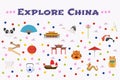 Travel to China vector icons set, background Royalty Free Stock Photo