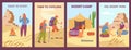 Travel to desert and camp for tourists banners set, flat vector illustration. Royalty Free Stock Photo