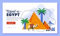 Travel to Egypt and Cairo, vector illustration. Flat cartoo icons of egyptian pyramid, camel and palms Royalty Free Stock Photo