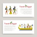 Travel to Egypt inscription banner set, ancient egyptian pattern, design cartoon style vector illustration, isolated on Royalty Free Stock Photo