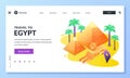 Travel to Egypt vector illustration. 3d isometric icons of egyptian pyramid, sphinx, palms. Landing page, banner design