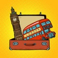 Travel to England concept. Suitcase with London sights