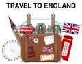 Travel to England suitcase bag with england landmark Royalty Free Stock Photo