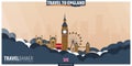 Travel to England. Travel and Tourism poster. Vector flat illustration.