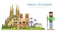 Travel to Europ banner with famous attractions Royalty Free Stock Photo