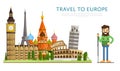 Travel to Europ banner with famous attractions Royalty Free Stock Photo