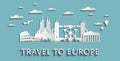 Travel to Europe concept cityscape silhouettes Royalty Free Stock Photo