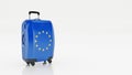 Travel to European Union concep. Suitcases with European Union flag on a white background. Royalty Free Stock Photo