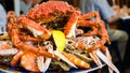 crab on seafood plate in local fish restaurant Royalty Free Stock Photo