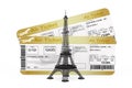 Travel to France Concept. Paris Eiffel Tower in front of Two Golden Business or First Class Airline Boarding Pass Fly Air Tickets Royalty Free Stock Photo