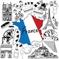 Travel to France doodle drawing icon. Royalty Free Stock Photo