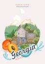 Travel to Georgia USA illustration. Peach state vector poster. Travel background in flat style.