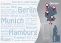 Travel to Germany template vector with names of famous German  landmarks Royalty Free Stock Photo