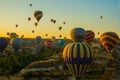Travel to Goreme, Cappadocia, Turkey. Hot air balloons landing in a mountain Cappadocia Goreme National Park Turkey