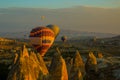 Travel to Goreme, Cappadocia, Turkey. Hot air balloons landing in a mountain Cappadocia Goreme National Park Turkey