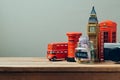 Travel to Great Britain concept with souvenirs. Planning summer vacation Royalty Free Stock Photo