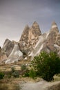 Travel to great wonders of nature of mystical rocky rose valley at sunset in cappadocia national park, turkey Royalty Free Stock Photo