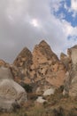 Travel to great wonders of nature of mystical rocky rose valley at sunset in cappadocia national park, turkey Royalty Free Stock Photo