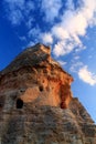 Travel to great wonders of nature troglodyte in sunset in blue sky, cappadocia, turkey Royalty Free Stock Photo