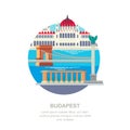 Travel to Hungary vector flat illustration. Budapest city symbols and touristic landmarks. City building icons Royalty Free Stock Photo