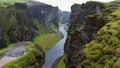 Travel to Iceland. Beautiful landscape. Famous Fjadrargljufur canyon