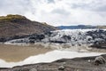 view of melting water and Solheimajokull glacier