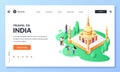 Travel to India 3d isometric illustration. Tourists takes pictures of Taj Mahal most famous indian landmark
