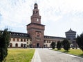 Courtyard of Sforza Castle with towers in Milan Royalty Free Stock Photo