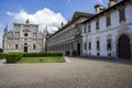 Green court and church of Certosa di Pavia Royalty Free Stock Photo