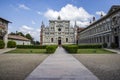 Green court and church of Certosa di Pavia Royalty Free Stock Photo