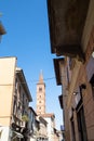 view of bell tower from Via XX Settembre in Pavia