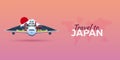 Travel to Japan. Airplane with Attractions. Travel banners. Flat style. Royalty Free Stock Photo
