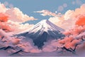 Travel To Japan Concept. Travel Poster With Japan Mount Fuji Extreme Closeup. Generative AI