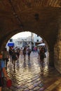 Travel to Montenegro. Tourists and visitors of the city enter the main gate of the fortress.