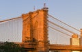Travel to New York. The skyline of Manhattan photographed during a summer sunrise, view to Brooklyn Bridge. Royalty Free Stock Photo