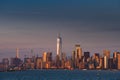 Travel to New York. Sunset over the skyline of Manhattan, one of the most touristic cities in the world.