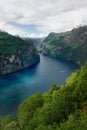 Travel to Norway, view of the blue fjord in the midst of green mountains