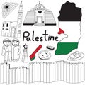Travel to Palestine doodle drawing icon with friendly Israel tourism concept in isolated background