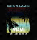 Travel To Paradise MIAMI design typography, vector design text illustration, poster, banner, flyer, postcard , sign, t shirt Royalty Free Stock Photo