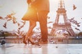 Travel to Paris, France, romantic couple near Eiffel tower Royalty Free Stock Photo