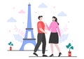 Travel to Paris or France Vector Illustration Background. Time to Visit for See the Beautiful and Romantic Scenery at the Eiffel