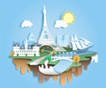 Travel to Paris, vector paper cut illustration