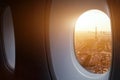 Travel to Paris, view of Eiffel Tower from the window of airplane, France Royalty Free Stock Photo